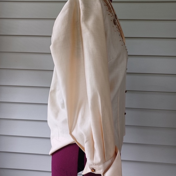 Vintage 60s Malbe Original 2 Pc Size 12 Appliqué Shirt and Slim Ankle Pant Suit - Picture 7 of 16